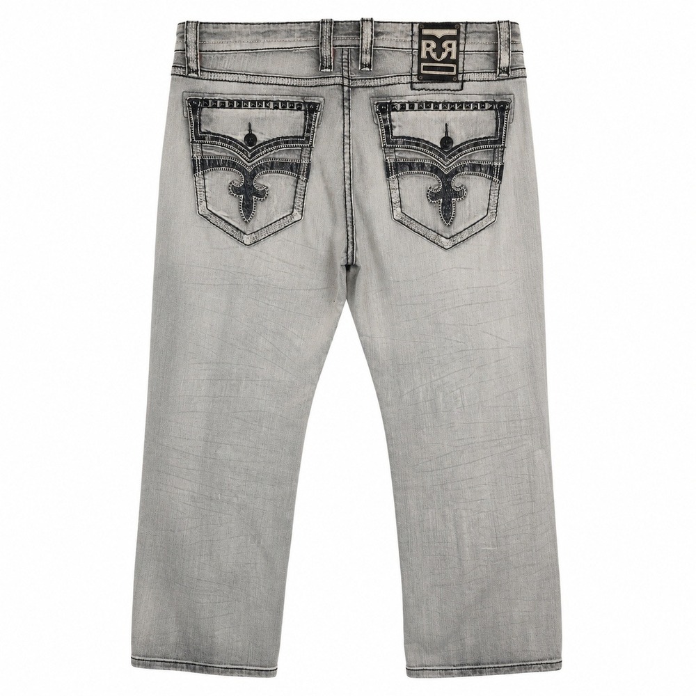 Rock Revival Jack Jeans Mens 42x34 Alt Straight Mummy Grey Distressed Studded